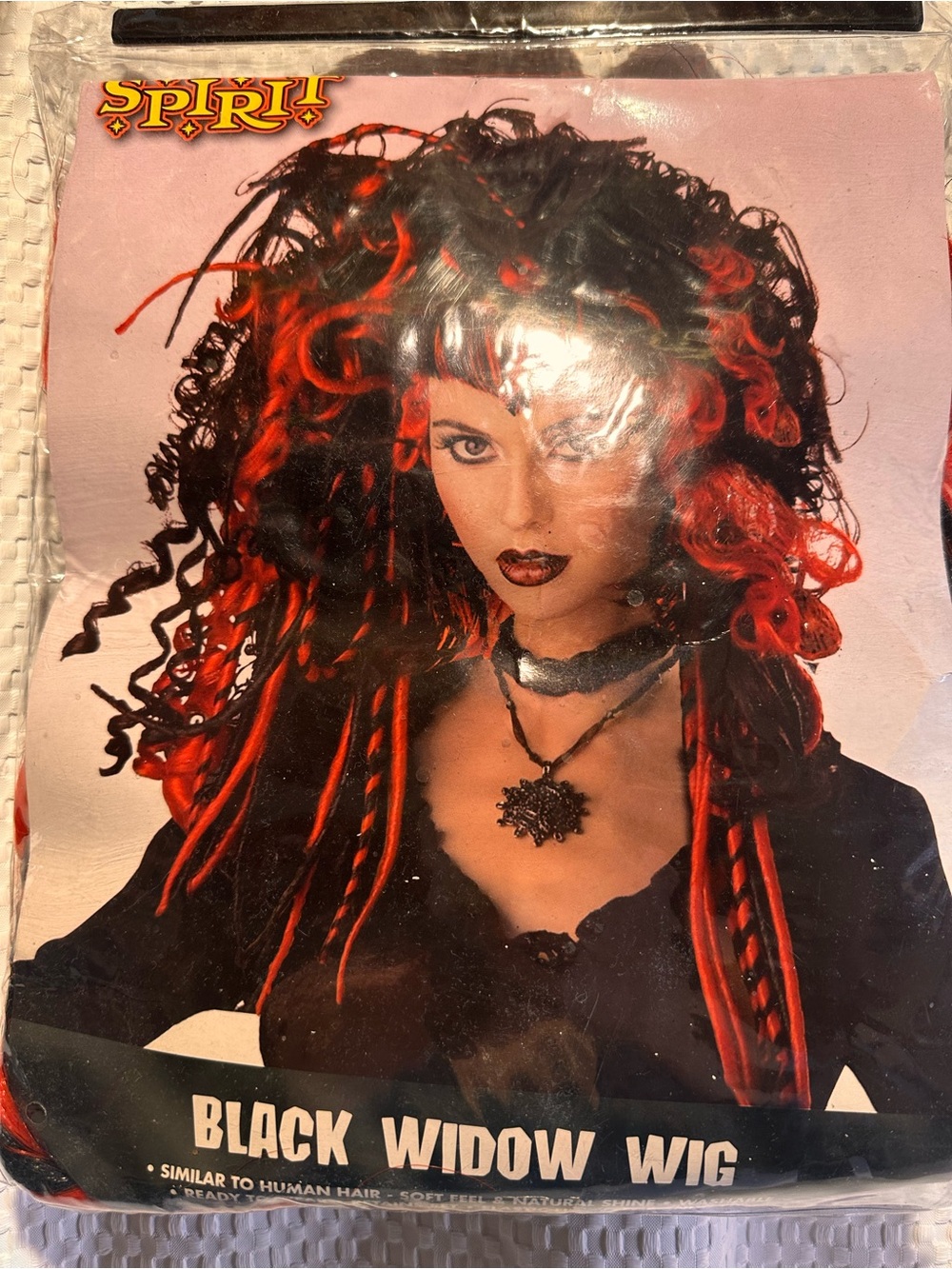 Spirit Black Widow Wig — Black with Red Streaks